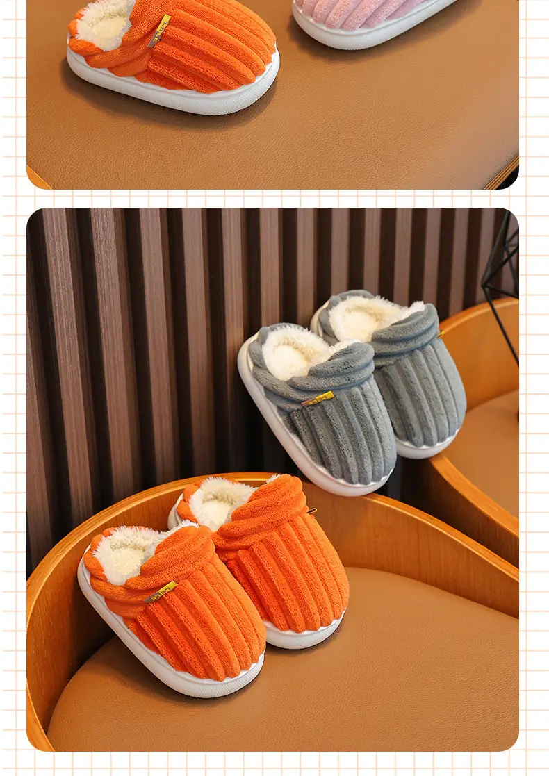 Children's cotton slippers winter boys and girls baby plush slippers indoor bag heel warm plush non-slip parent-child slippers — feature 18