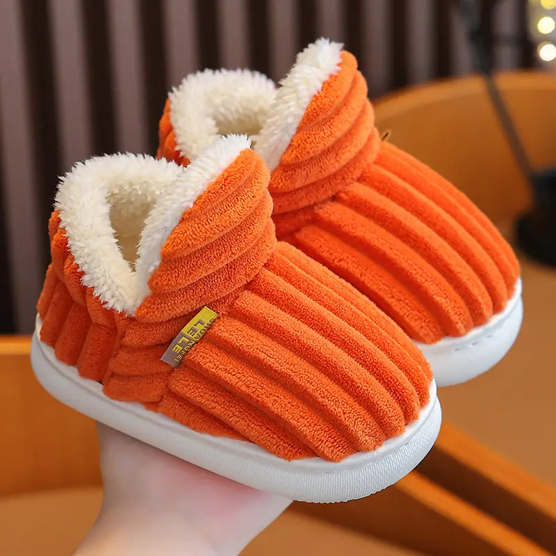 Children's cotton slippers winter boys and girls baby plush slippers indoor bag heel warm plush non-slip parent-child slippers