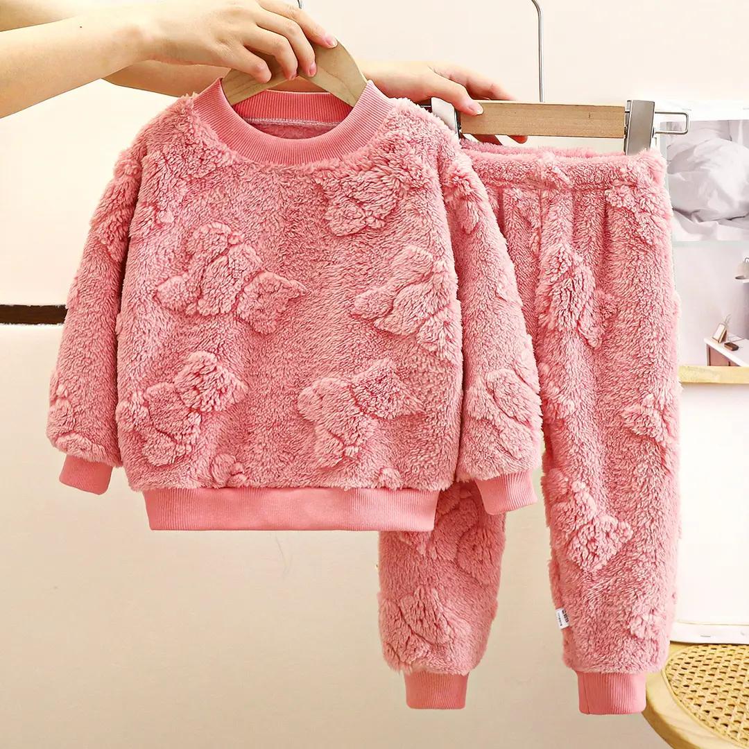 Children's Pajamas Set Flannel Warm Autumn and Winter New Boys' Thickeneded Home Clothes Baby Plus Fleece Clothes Kidsren's Clothing