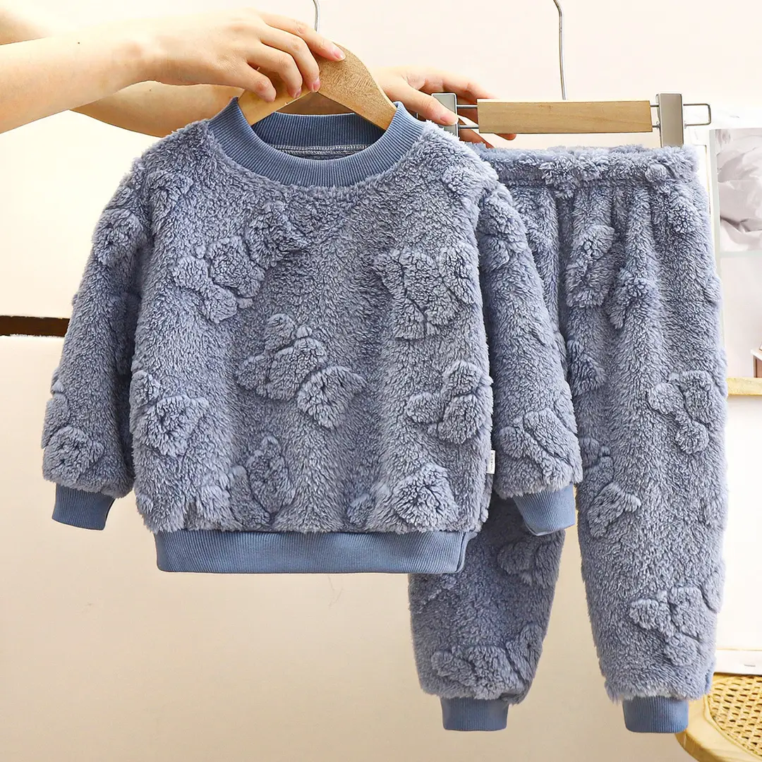 Children's Pajamas Set Flannel Warm Autumn and Winter New Boys' Thickeneded Home Clothes Baby Plus Fleece Clothes Kidsren's Clothing