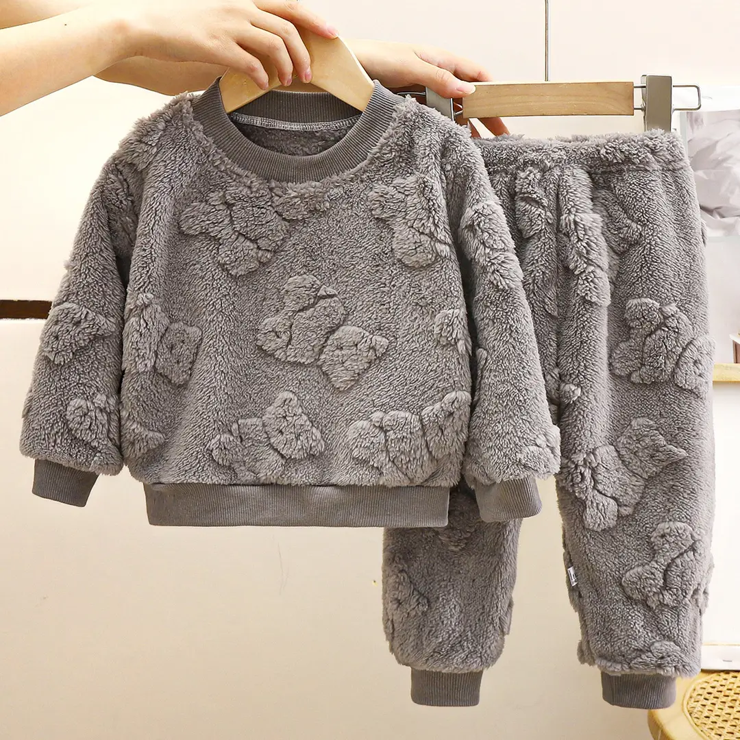 Children's Pajamas Set Flannel Warm Autumn and Winter New Boys' Thickeneded Home Clothes Baby Plus Fleece Clothes Kidsren's Clothing