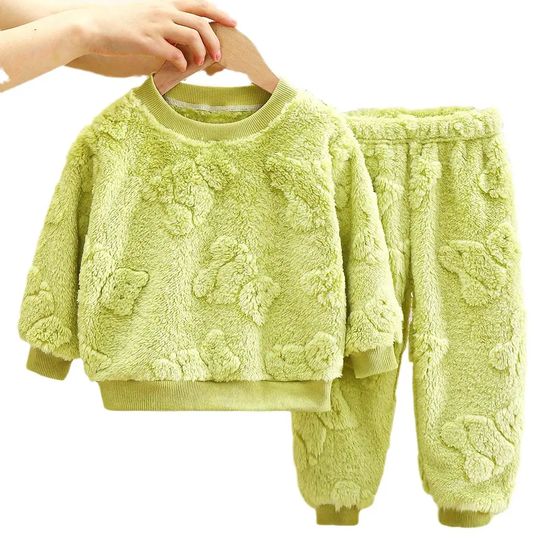 Children's Pajamas Set Flannel Warm Autumn and Winter New Boys' Thickeneded Home Clothes Baby Plus Fleece Clothes Kidsren's Clothing