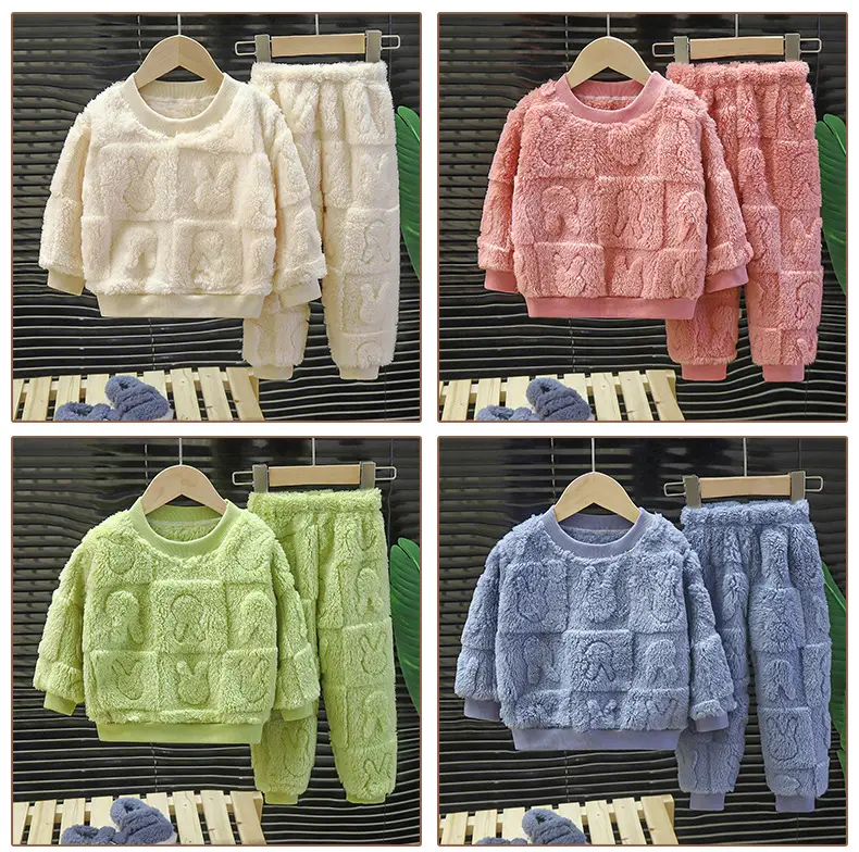 Children's Pajamas Set Flannel Warm Autumn and Winter New Boys' Thickeneded Home Clothes Baby Plus Fleece Clothes Kidsren's Clothing — feature 13