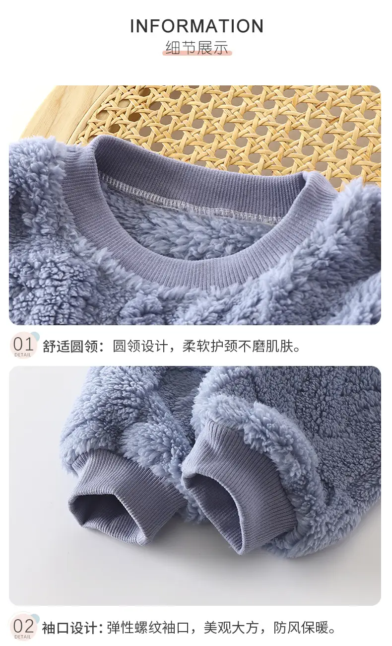Children's Pajamas Set Flannel Warm Autumn and Winter New Boys' Thickeneded Home Clothes Baby Plus Fleece Clothes Kidsren's Clothing — feature 14