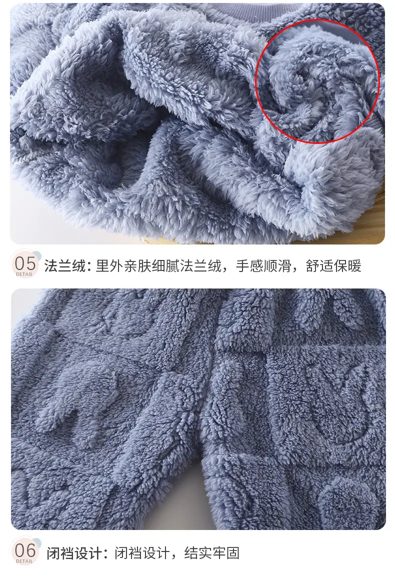 Children's Pajamas Set Flannel Warm Autumn and Winter New Boys' Thickeneded Home Clothes Baby Plus Fleece Clothes Kidsren's Clothing — feature 16