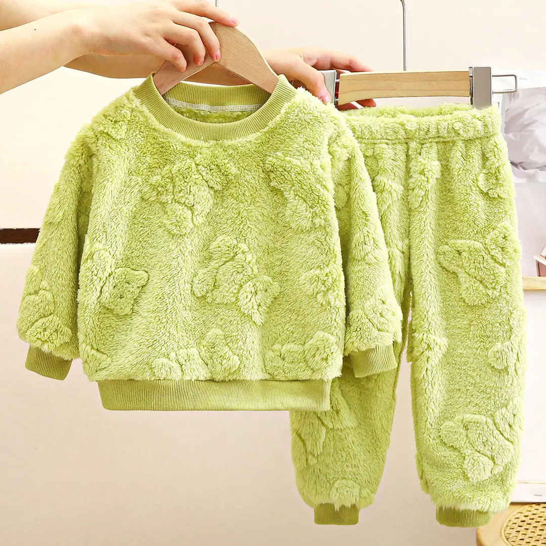 Children's Pajamas Set Flannel Warm Autumn and Winter New Boys' Thickeneded Home Clothes Baby Plus Fleece Clothes Kidsren's Clothing