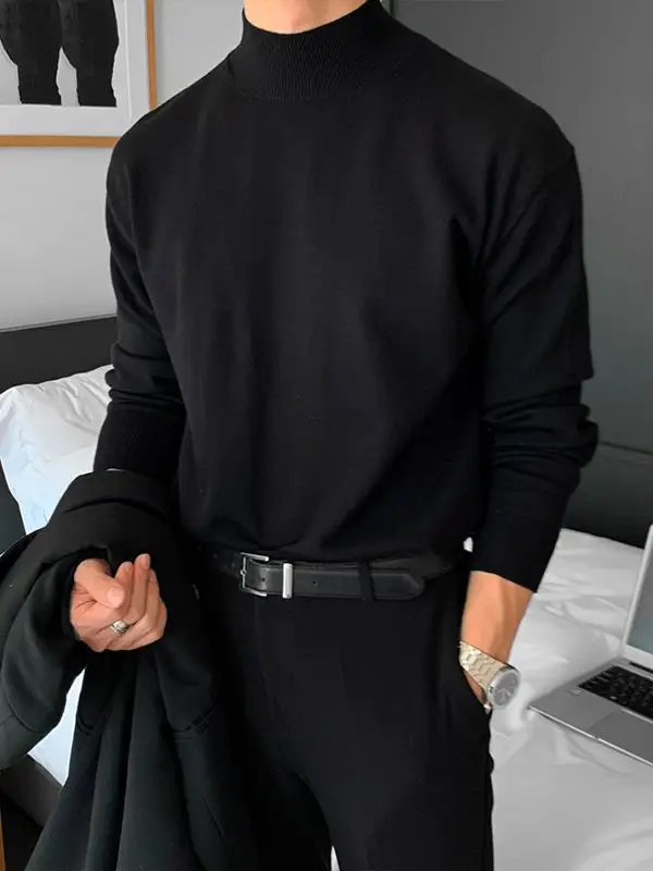 Winter Black Korean-style Men's Sweater Shirt - Image 3