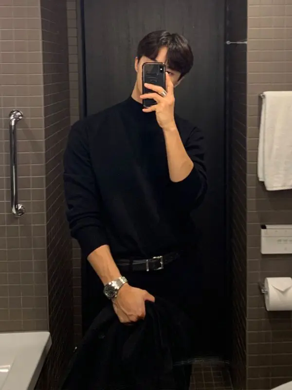 Winter Black Korean-style Men's Sweater Shirt - Image 4