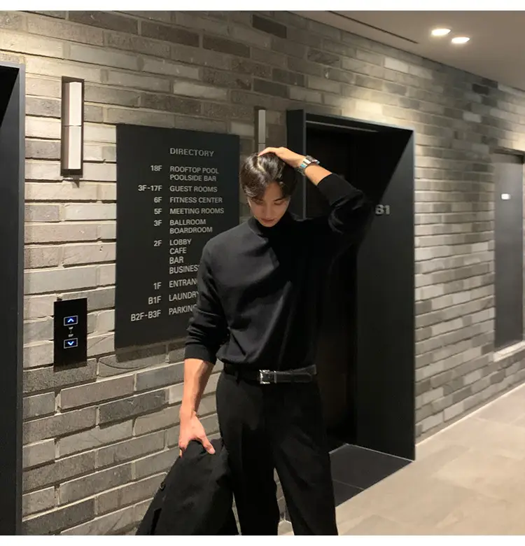 Winter Black Korean-style Men's Sweater Shirt — feature 2