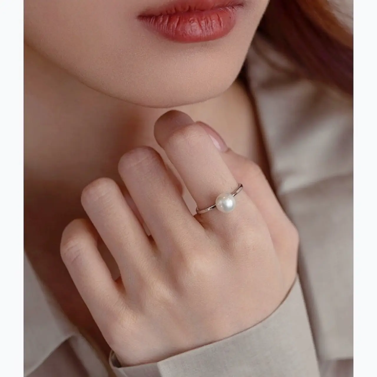Natural Pearl Open Ring Women's S925 Silver Adjustable - Image 2