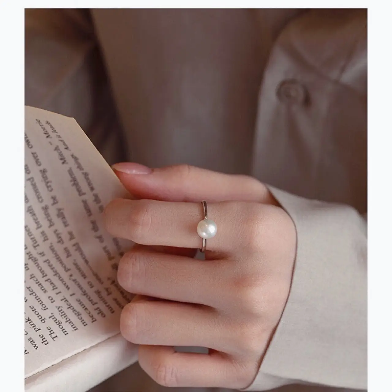 Natural Pearl Open Ring Women's S925 Silver Adjustable - Image 3