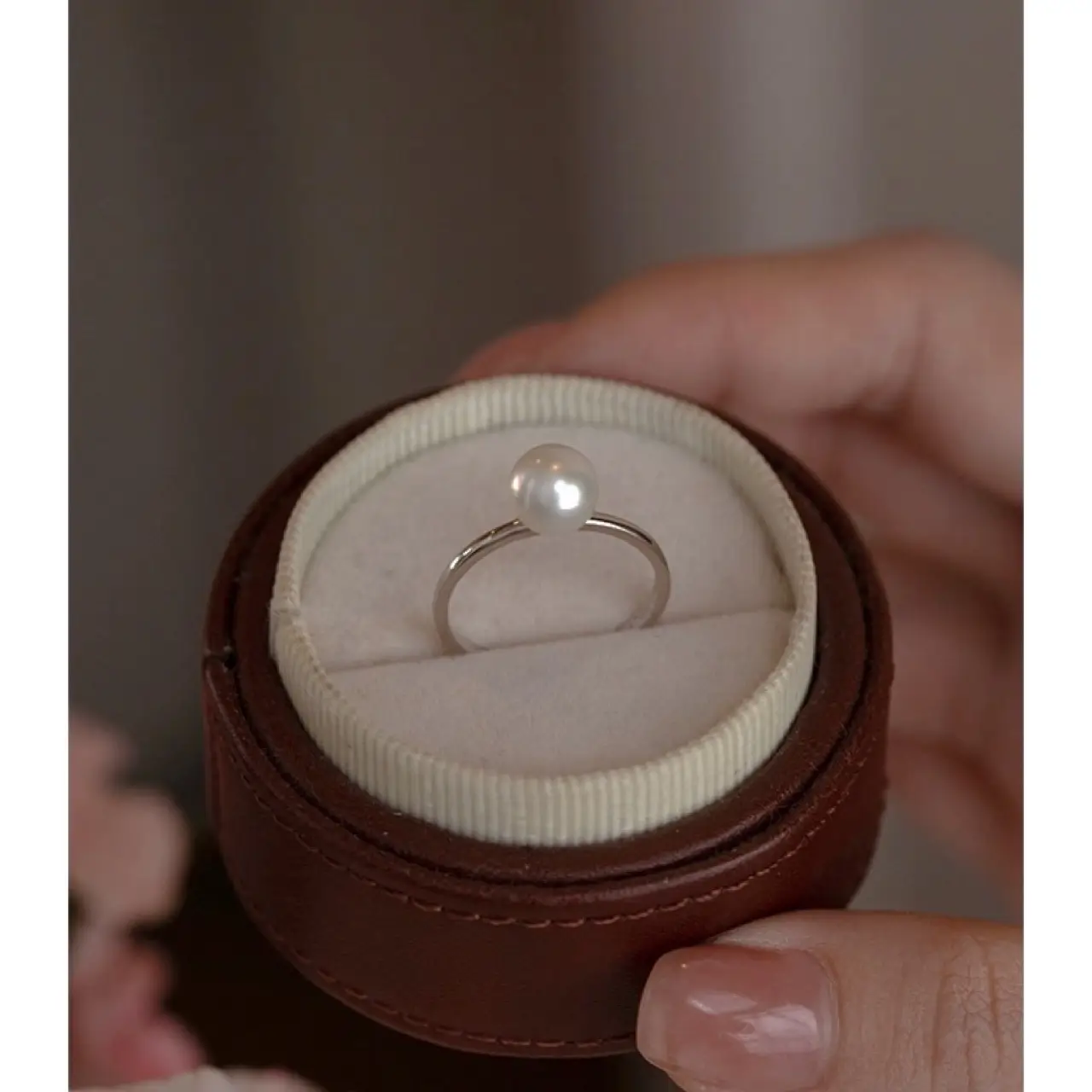 Natural Pearl Open Ring Women's S925 Silver Adjustable - Image 4