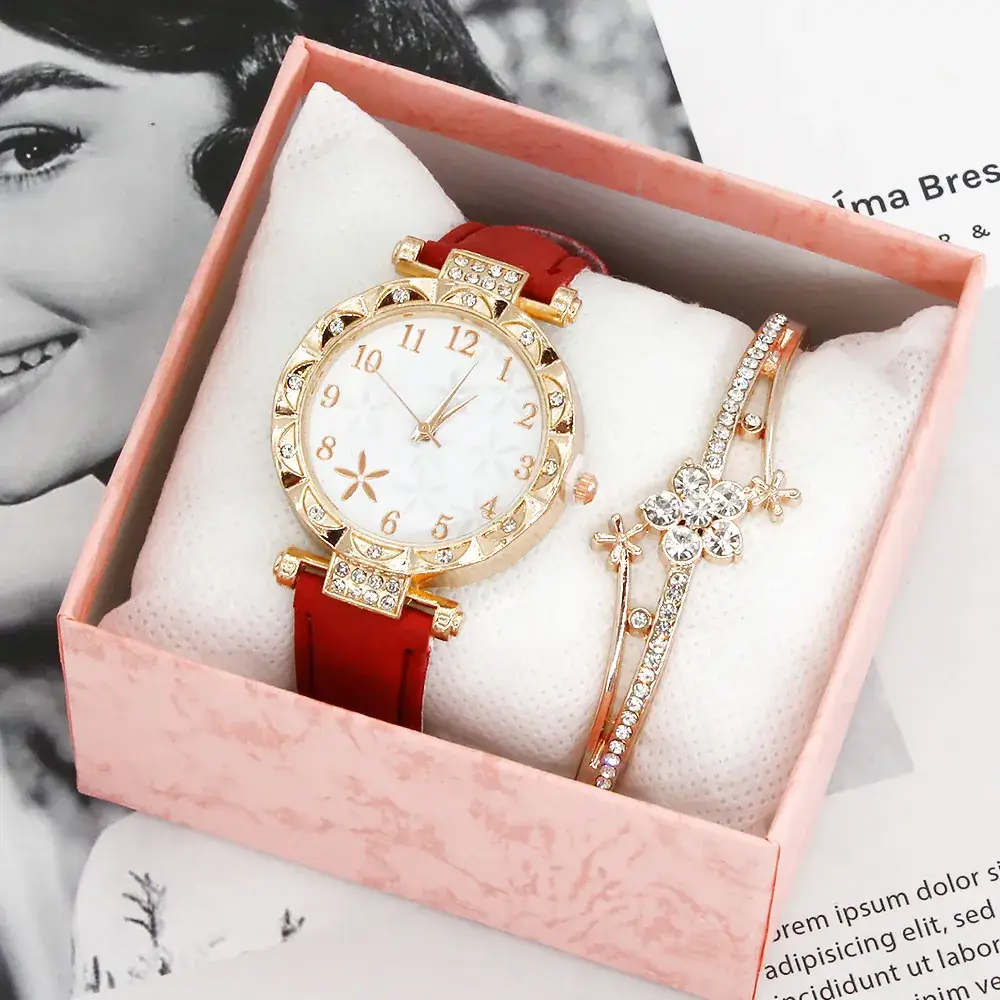 Gold Plated Wristwatch Set for Women Quartz Bracelet Combination - Image 16