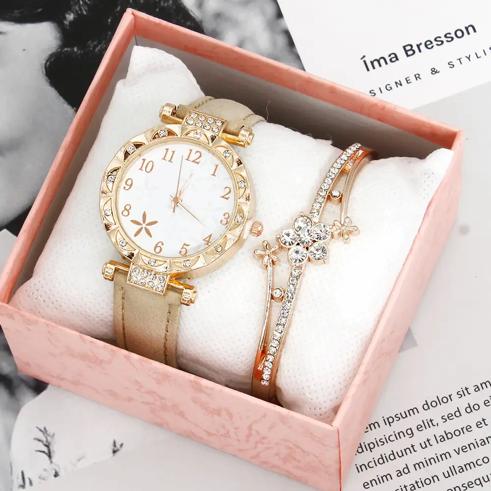 Gold Plated Wristwatch Set for Women Quartz Bracelet Combination — feature 10