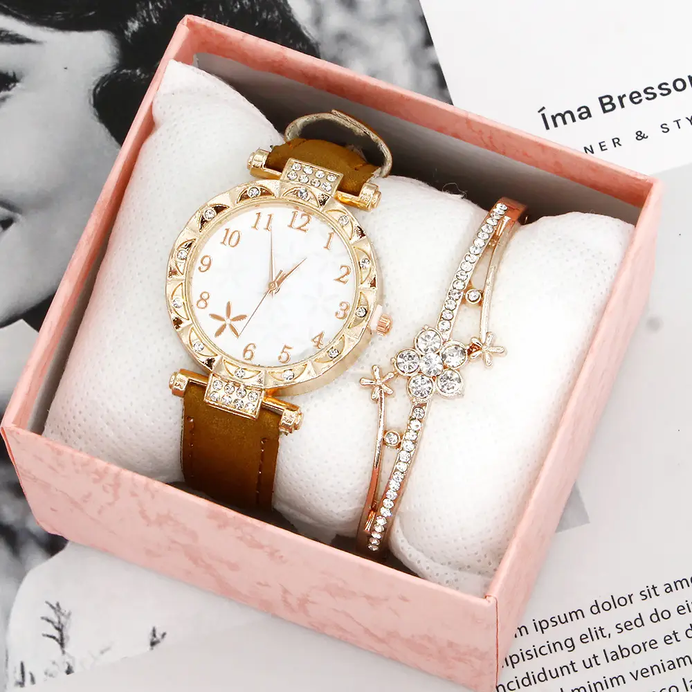 Gold Plated Wristwatch Set for Women Quartz Bracelet Combination — feature 11