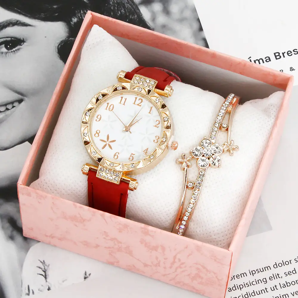 Gold Plated Wristwatch Set for Women Quartz Bracelet Combination — feature 5