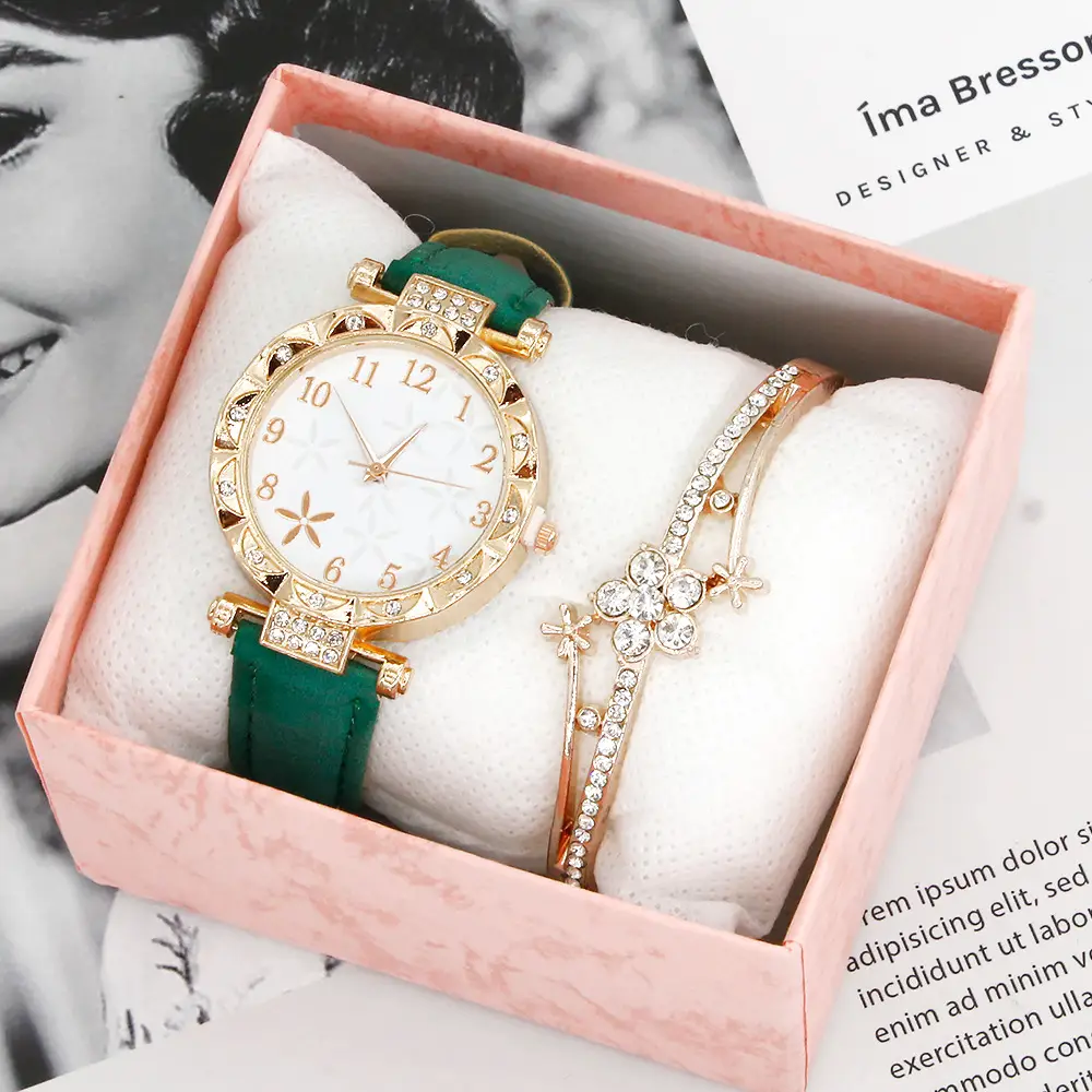 Gold Plated Wristwatch Set for Women Quartz Bracelet Combination — feature 6