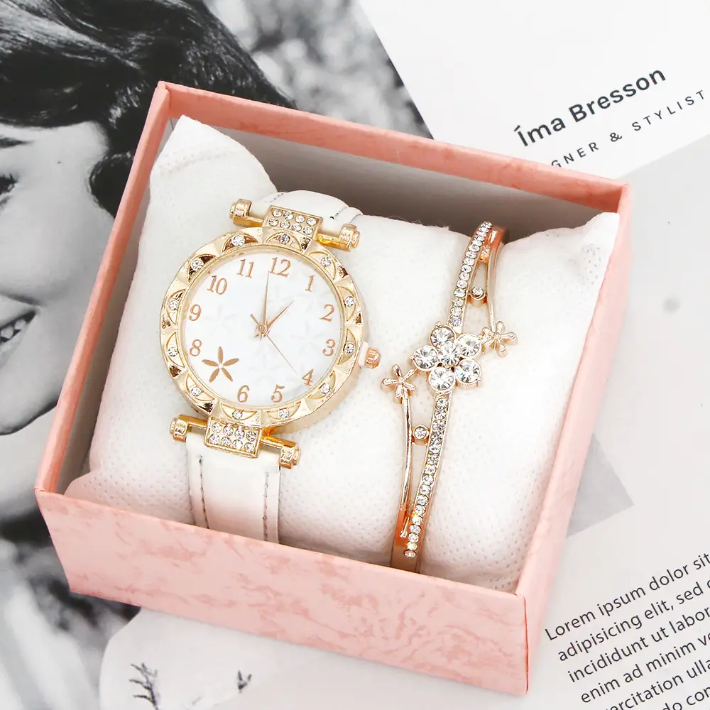 Gold Plated Wristwatch Set for Women Quartz Bracelet Combination — feature 8