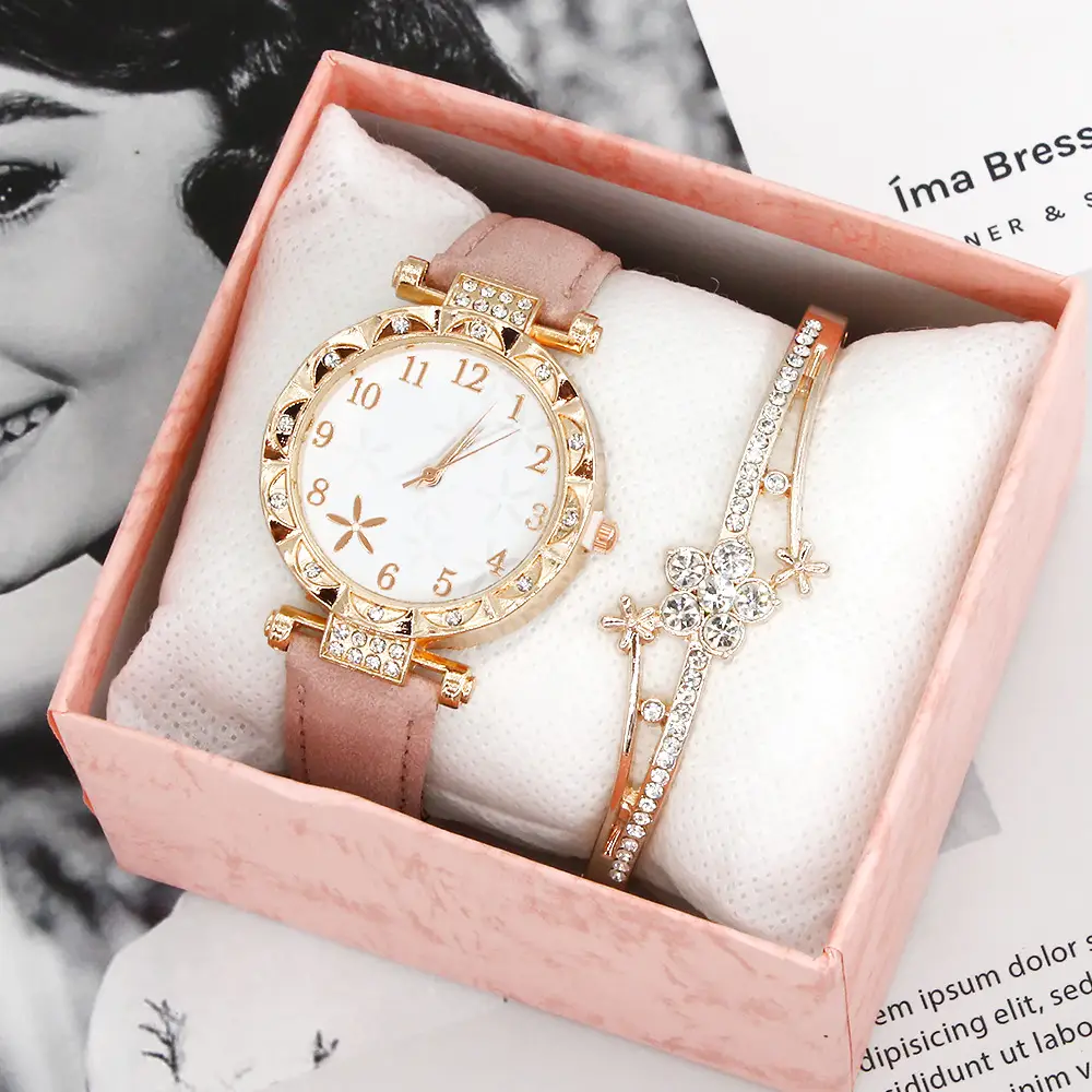 Gold Plated Wristwatch Set for Women Quartz Bracelet Combination — feature 9