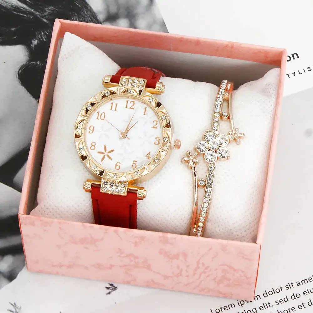 Gold Plated Wristwatch Set for Women Quartz Bracelet Combination - Image 3