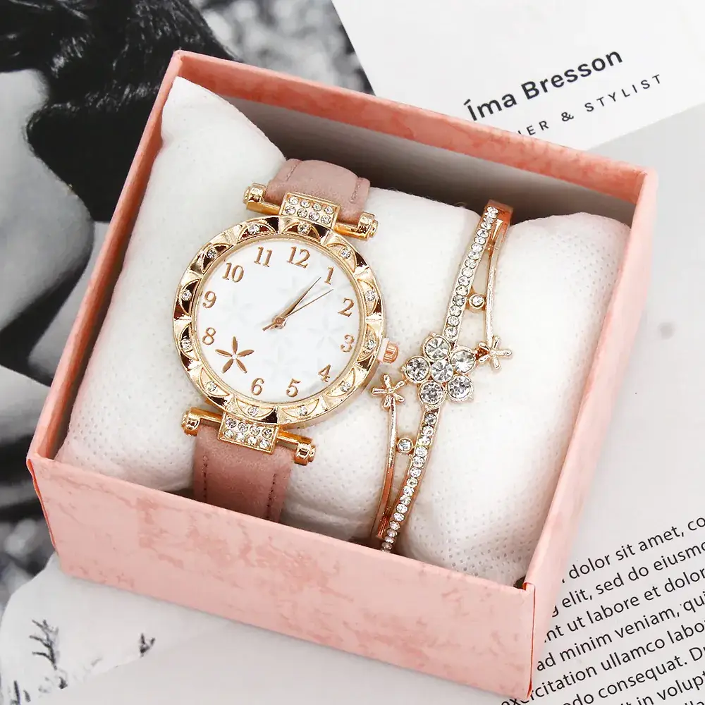 Gold Plated Wristwatch Set for Women Quartz Bracelet Combination - Image 5