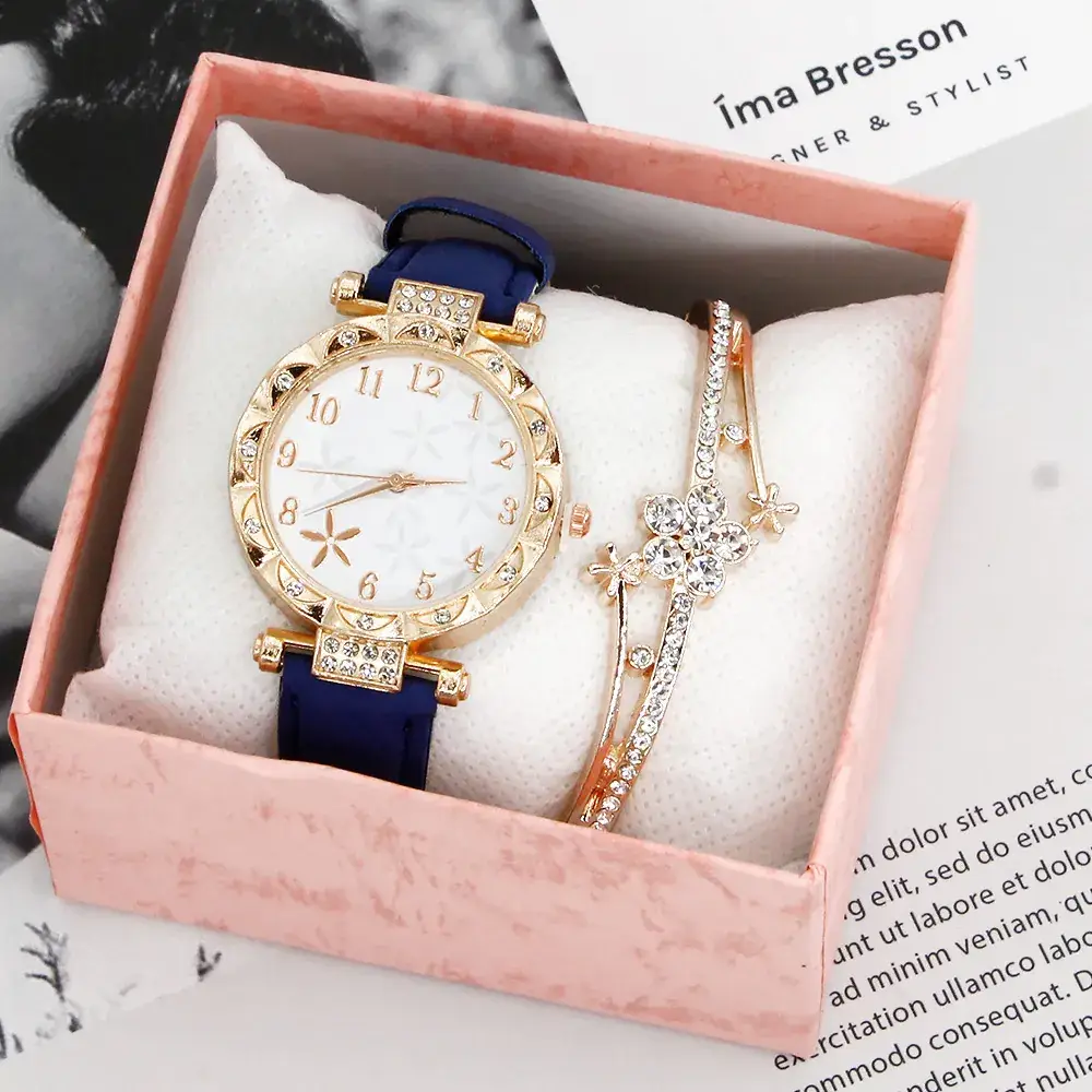 Gold Plated Wristwatch Set for Women Quartz Bracelet Combination - Image 8