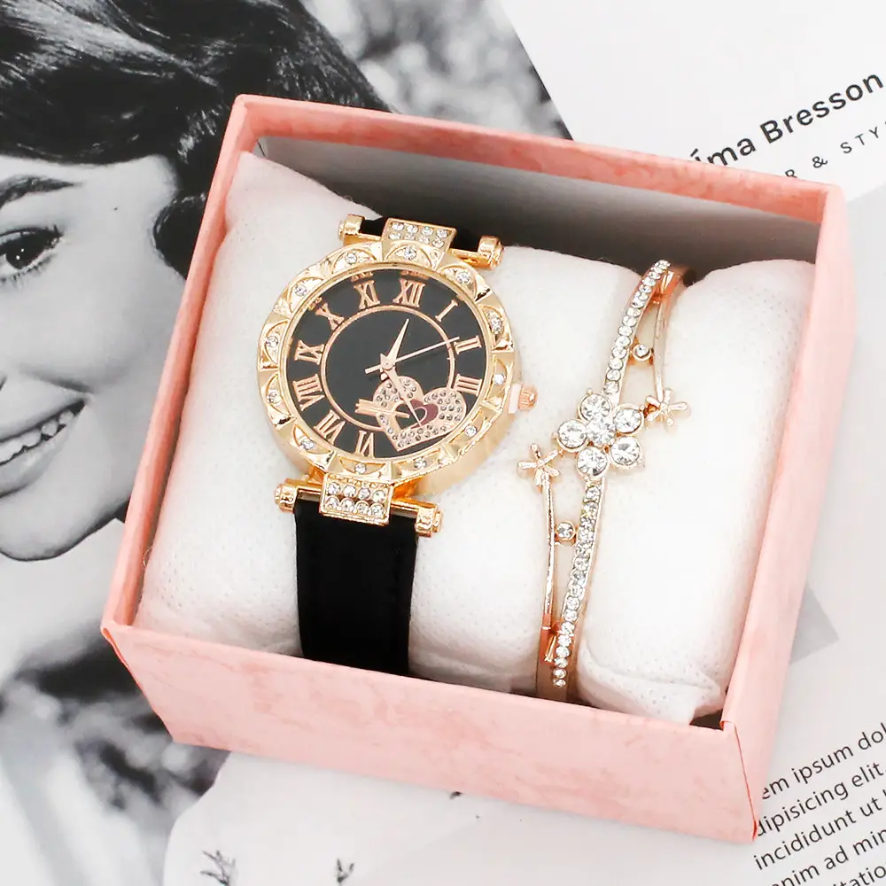 Women 2-Piece Quartz Watch Set with Diamond Bracelet - Image 2