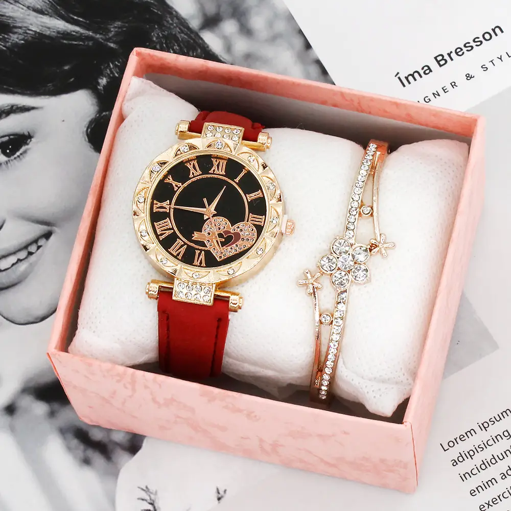 Women 2-Piece Quartz Watch Set with Diamond Bracelet - Image 3
