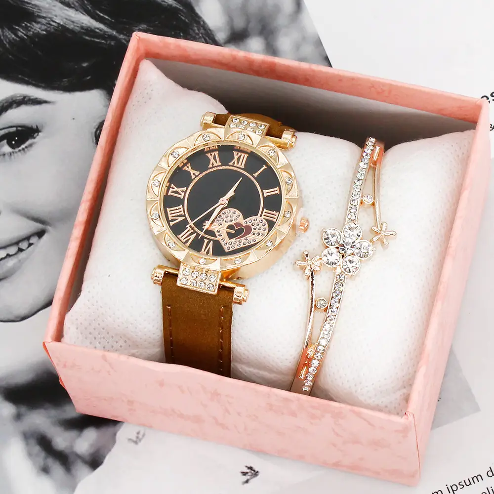 Women 2-Piece Quartz Watch Set with Diamond Bracelet - Image 4