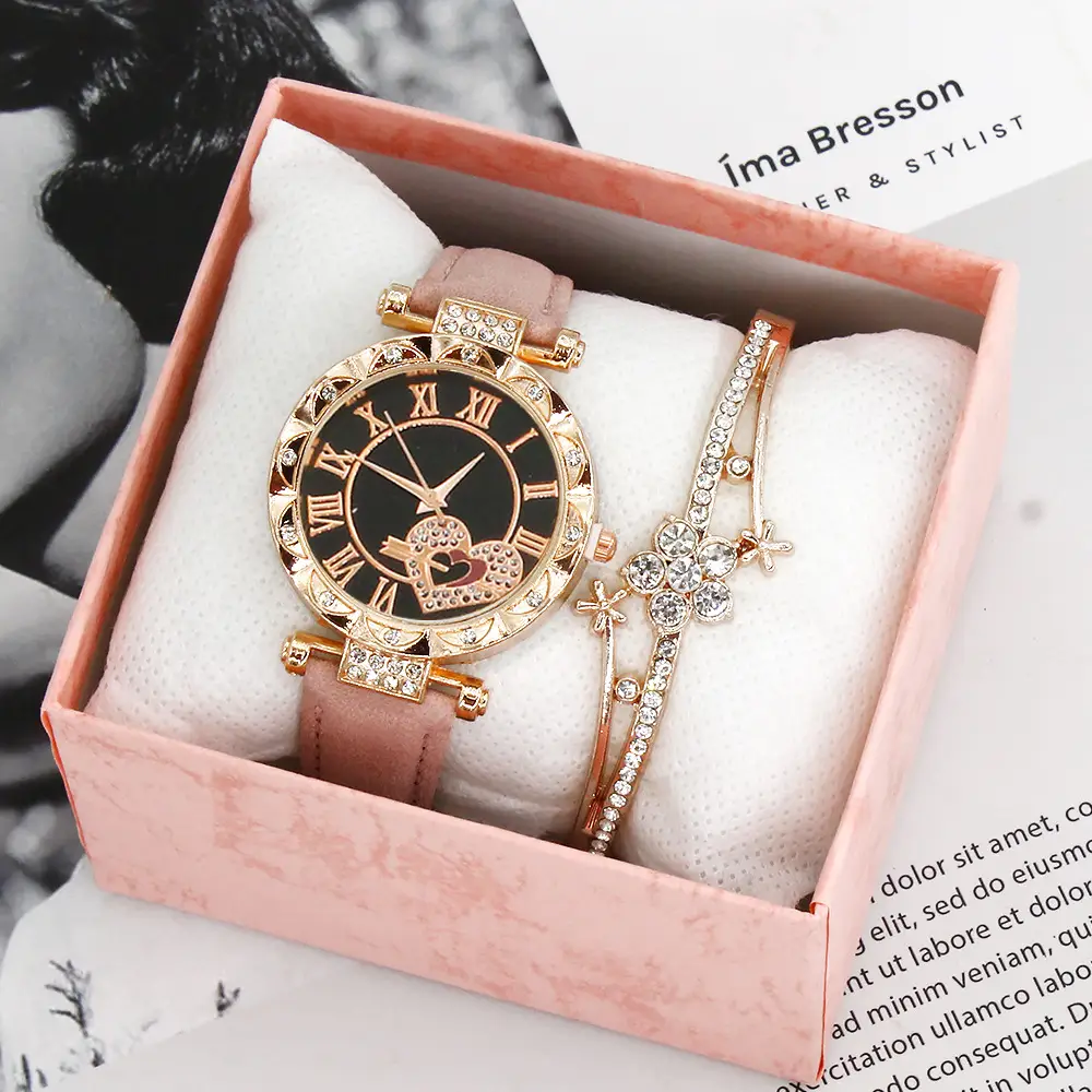 Women 2-Piece Quartz Watch Set with Diamond Bracelet - Image 5