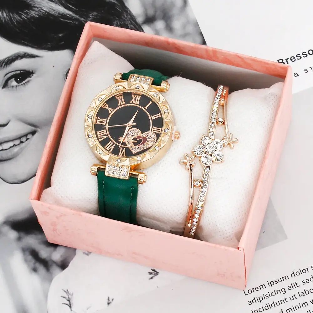 Women 2-Piece Quartz Watch Set with Diamond Bracelet - Image 6