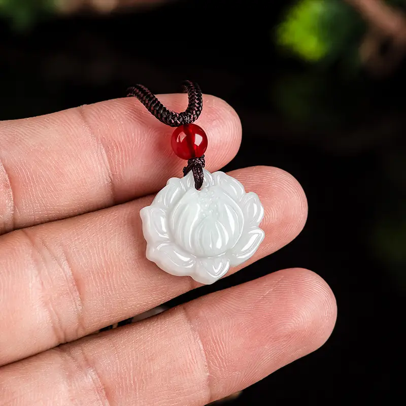 Jade Lotus Pendant White Ice Jade Men Women - Image 3