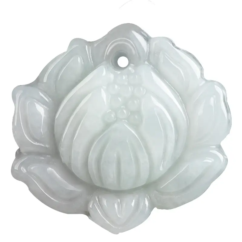 Jade Lotus Pendant White Ice Jade Men Women - Image 5
