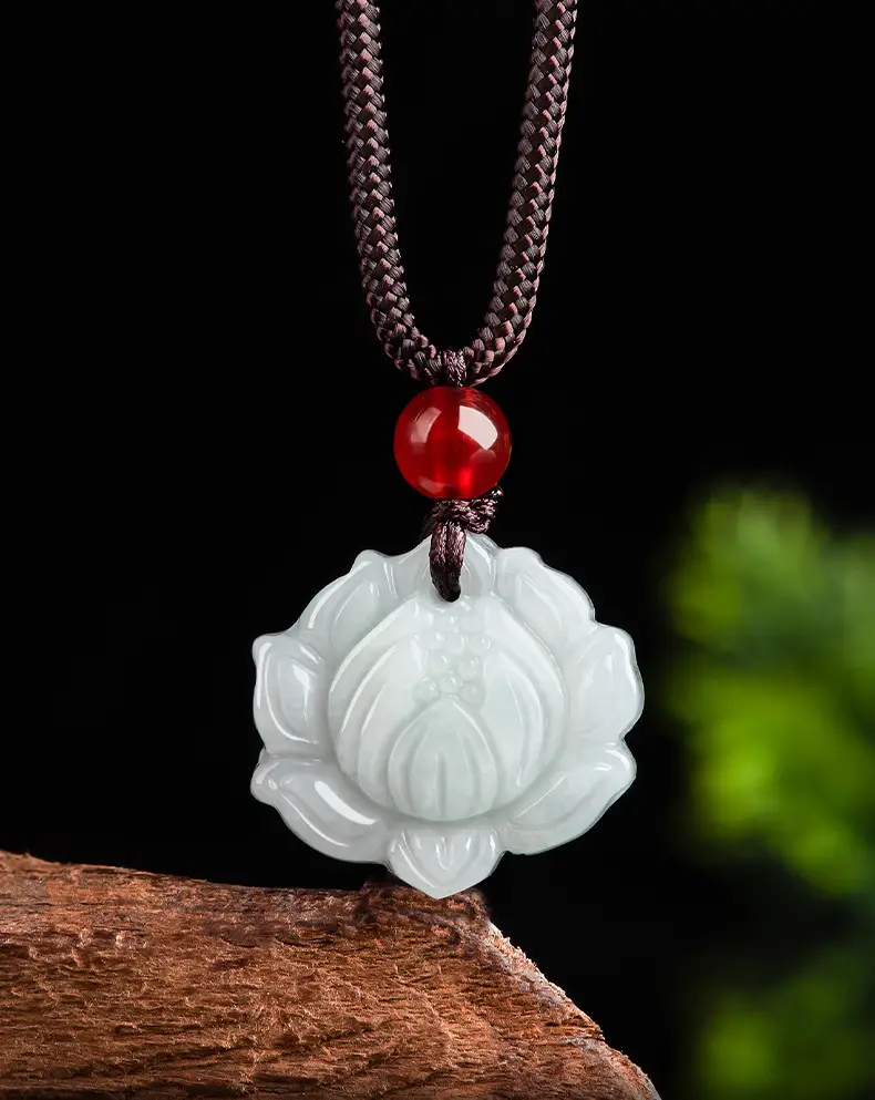 Jade Lotus Pendant White Ice Jade Men Women — feature 1