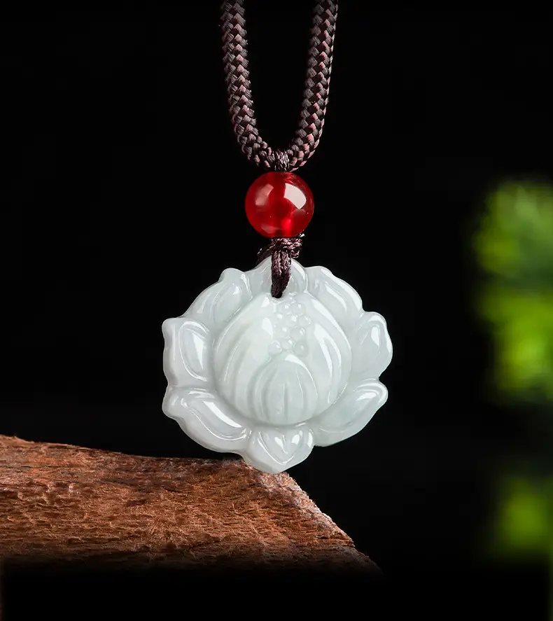 Jade Lotus Pendant White Ice Jade Men Women — feature 3