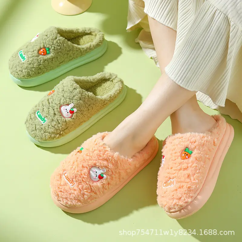 Cotton Slippers for Women in Autumn and Winter Household Thick-Soled Non-Slip Indoor Home Wear-Resistant Plush Warm Couple Cotton Slippers for Men