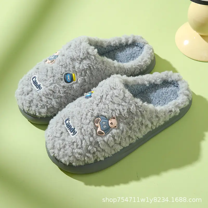 Cotton Slippers for Women in Autumn and Winter Household Thick-Soled Non-Slip Indoor Home Wear-Resistant Plush Warm Couple Cotton Slippers for Men