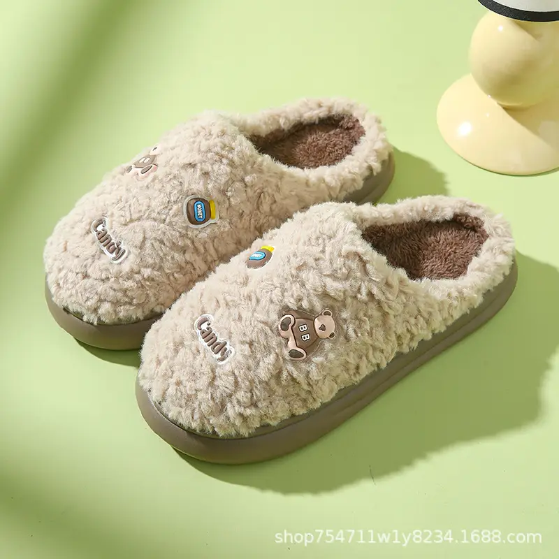 Cotton Slippers for Women in Autumn and Winter Household Thick-Soled Non-Slip Indoor Home Wear-Resistant Plush Warm Couple Cotton Slippers for Men