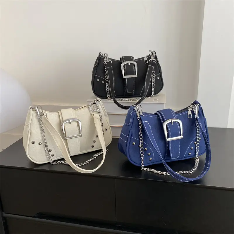 2023 Retro Canvas Shoulder Bag Set with Chain Strap - Image 4