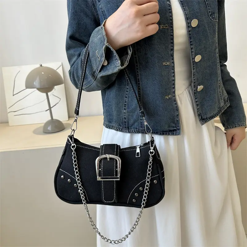 2023 Retro Canvas Shoulder Bag Set with Chain Strap - Image 5
