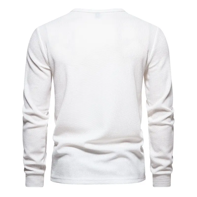 Men's Long Sleeve Waffle T-Shirt Beige 4 Button — feature 10