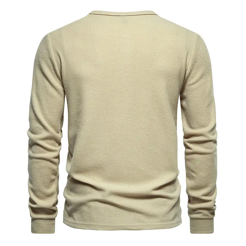 Men's Long Sleeve Waffle T-Shirt Beige 4 Button — feature 13