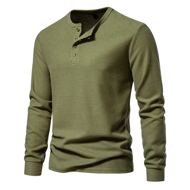 Men's Long Sleeve Waffle T-Shirt Beige 4 Button — feature 15