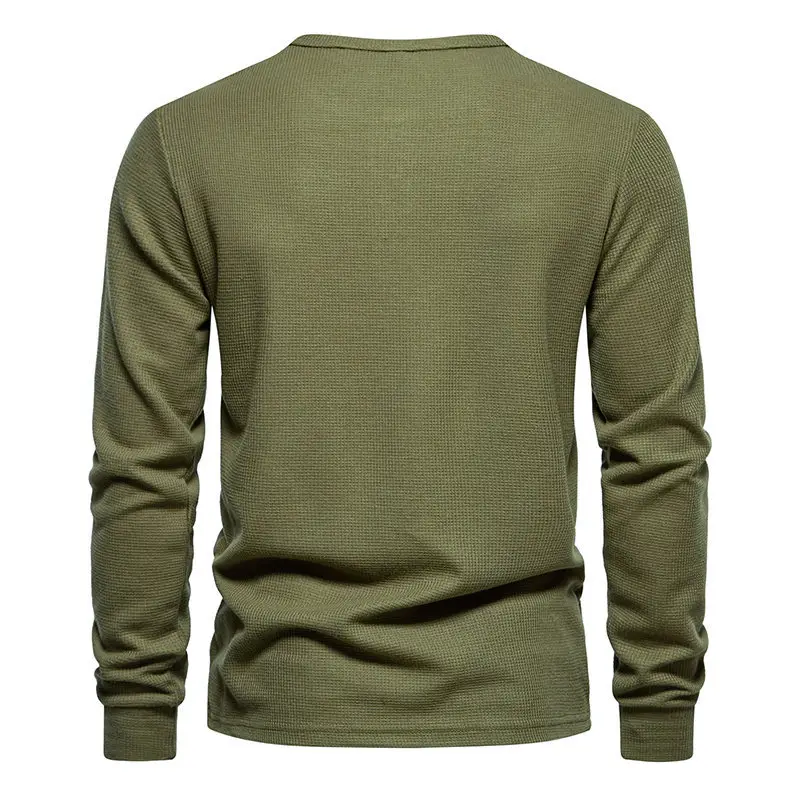 Men's Long Sleeve Waffle T-Shirt Beige 4 Button — feature 16