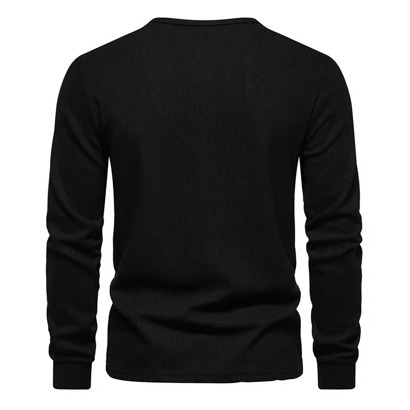 Men's Long Sleeve Waffle T-Shirt Beige 4 Button — feature 19
