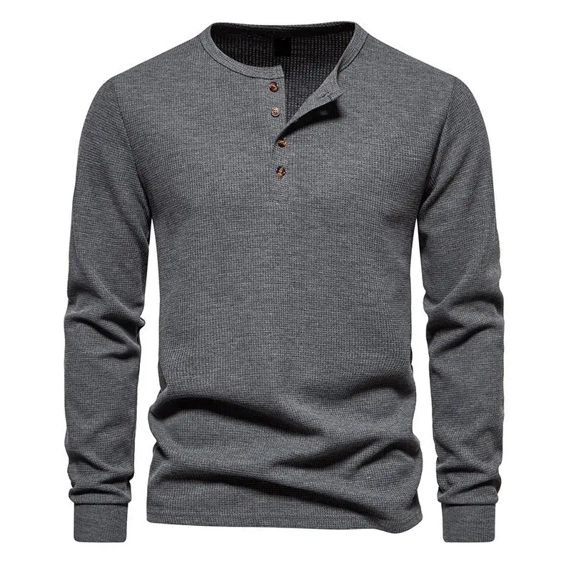 Men's Long Sleeve Waffle T-Shirt Beige 4 Button — feature 2