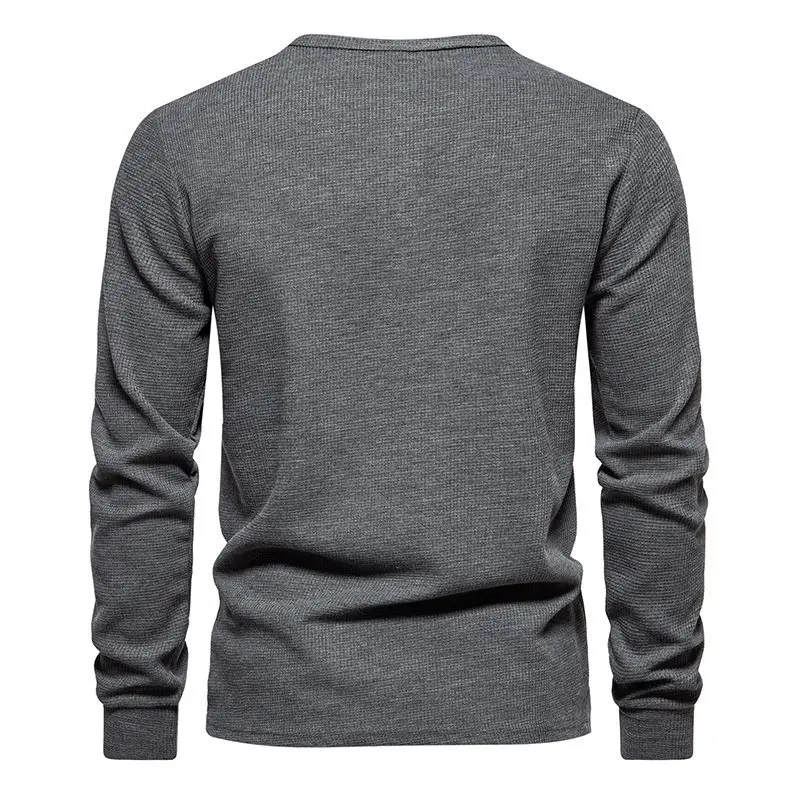 Men's Long Sleeve Waffle T-Shirt Beige 4 Button — feature 4
