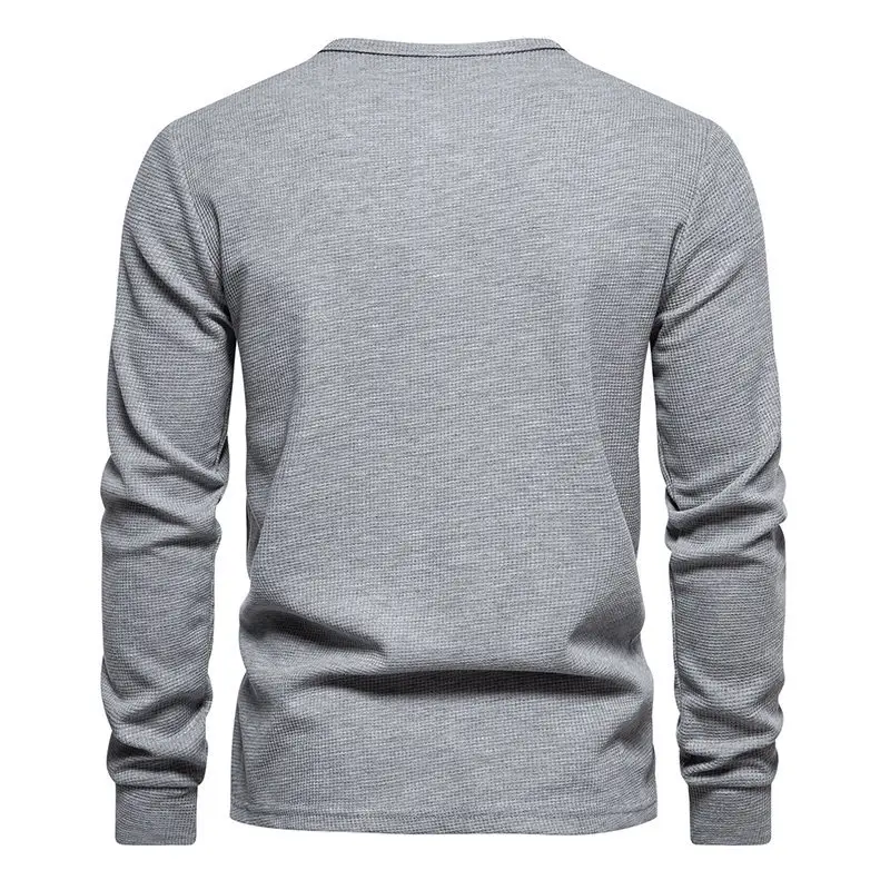 Men's Long Sleeve Waffle T-Shirt Beige 4 Button — feature 7
