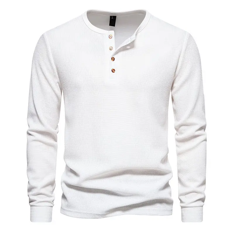 Men's Long Sleeve Waffle T-Shirt Beige 4 Button — feature 8