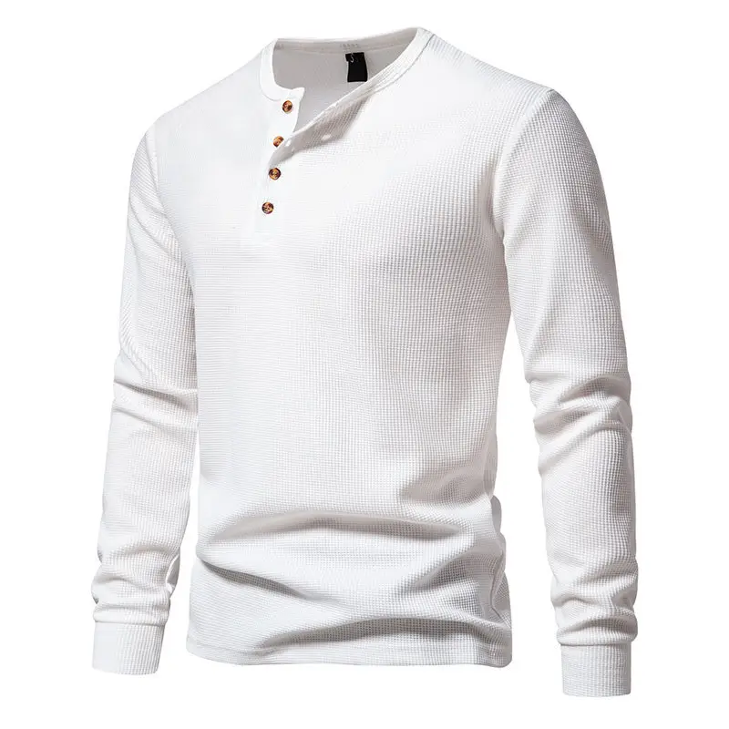 Men's Long Sleeve Waffle T-Shirt Beige 4 Button — feature 9